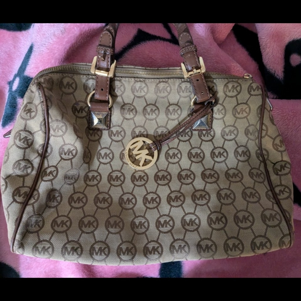 Michael Kors Tan and Brown Logo Satchel